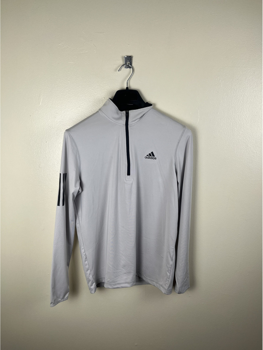 Adidas Quarter-Zip Pullover Men's Small Light Grey Mock Collar Performance